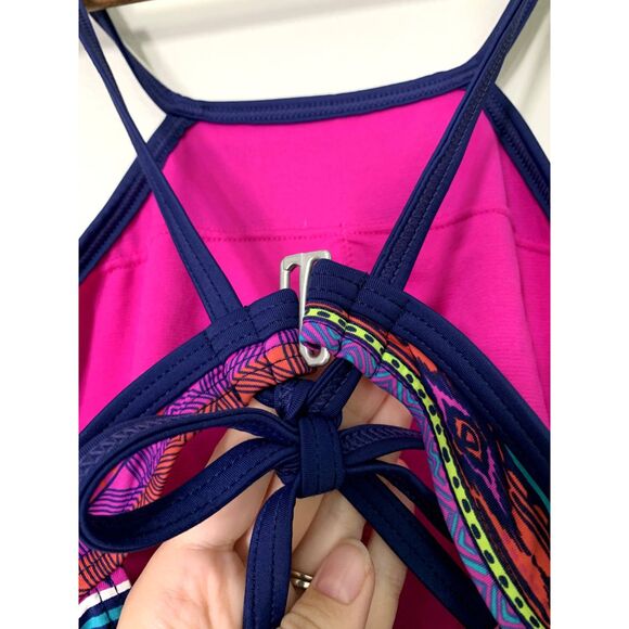 Title Nine Pink Geometric Tankini Set Womens Sz L/XL Full Coverage Swimsuit - Picture 7 of 13